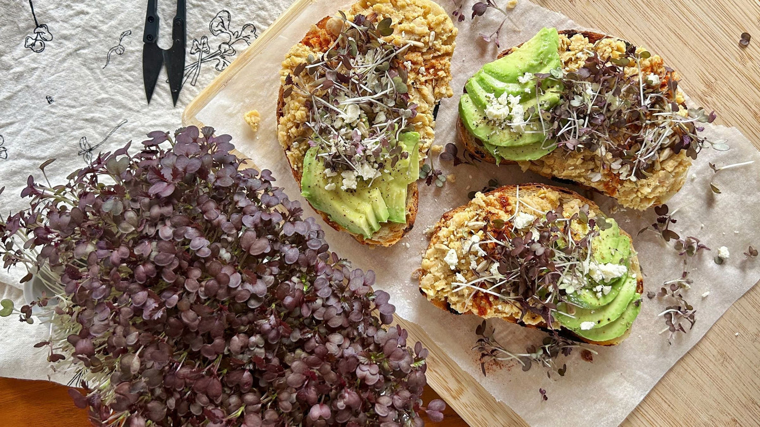 RECIPE: Smashed Chickpea Toast with Red Kale Microgreens