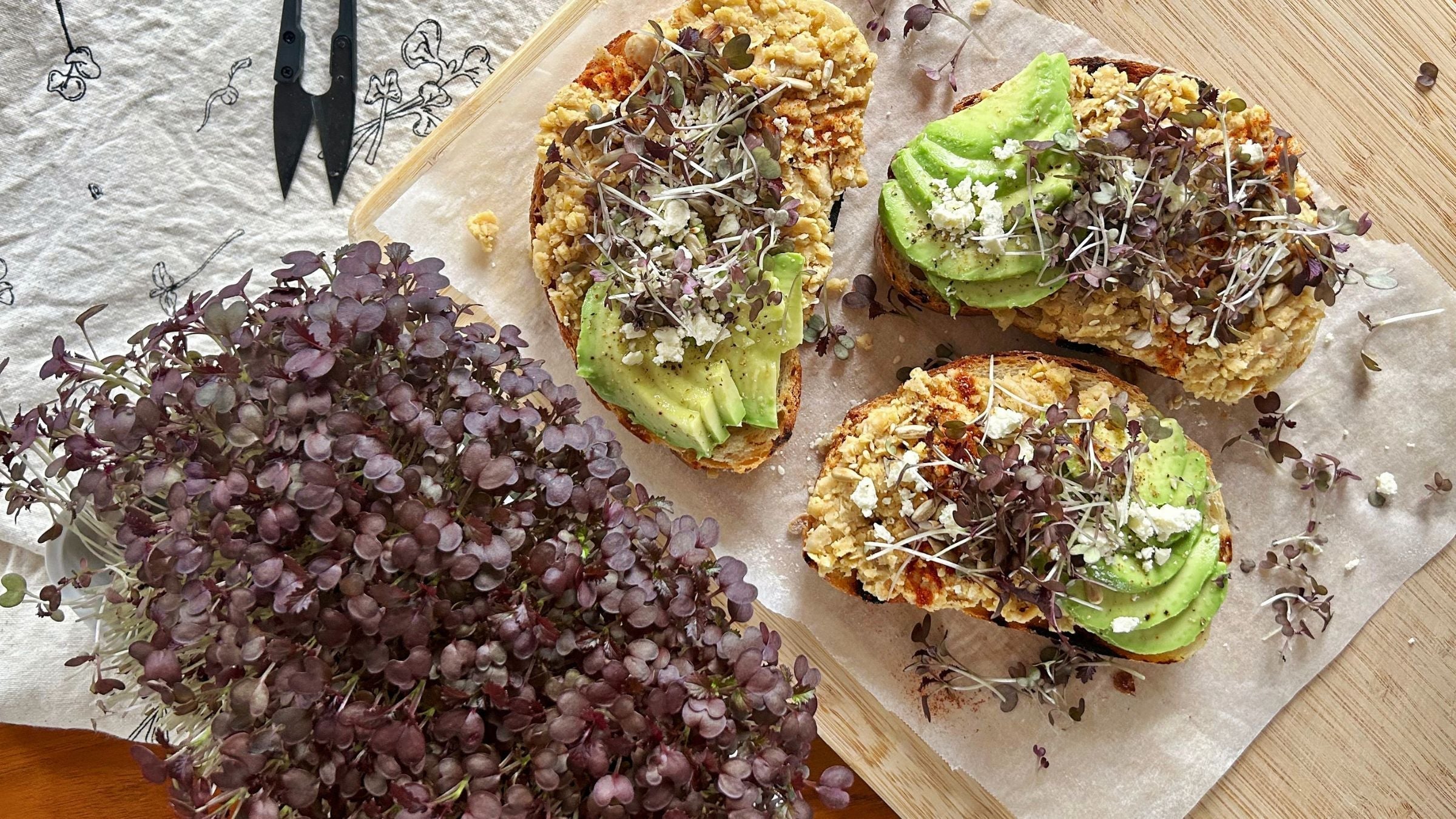 RECIPE: Smashed Chickpea Toast with Red Kale Microgreens